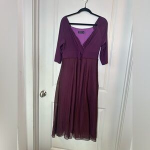 IGIGI Francesca Purple Wrap V- Front Pleated Skirt Dress, Size 14/16